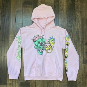 RICK AND MORTY SWEATSHIRT HOODIE MENS SIZE SMALL PINK